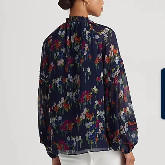Lauren Ralph Lauren Floral Crinkle Georgette Blouse - Picture 5 of 14